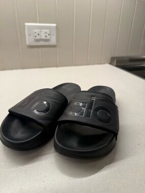 alo Black Slide Sandals with Logo